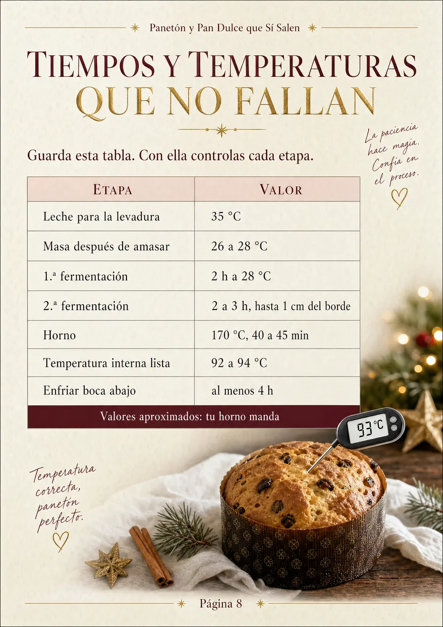 Interior de la guía: tabla de tiempos y temperaturas
